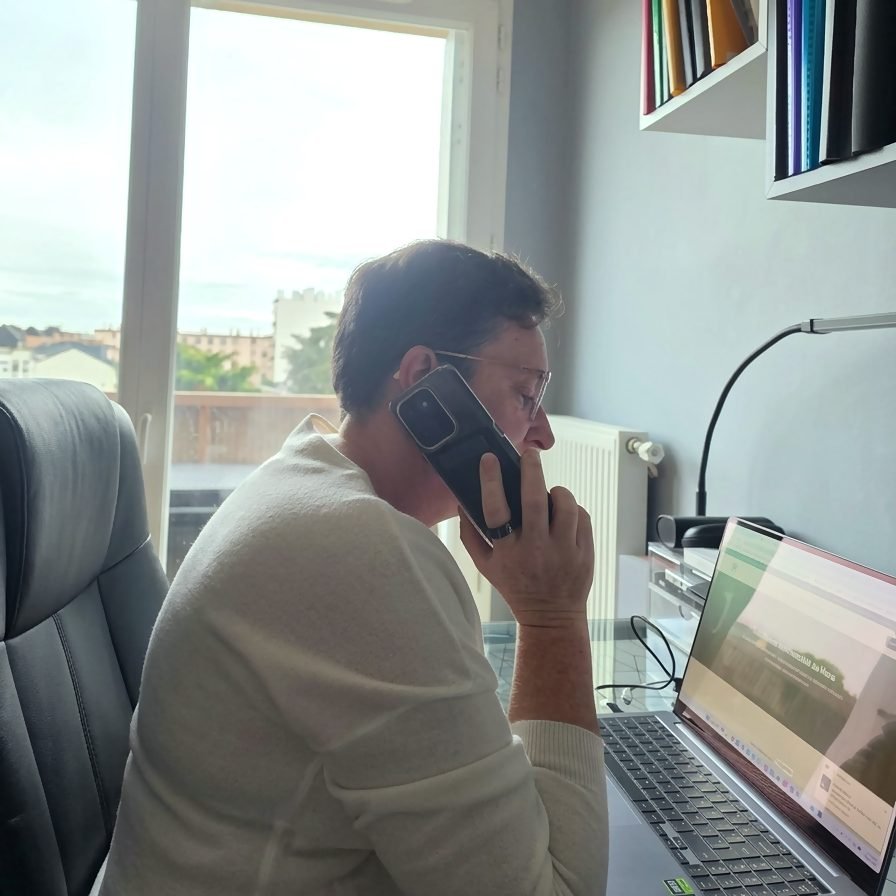 Séverine en appel de prospection téléphonique depuis son bureau au Mans